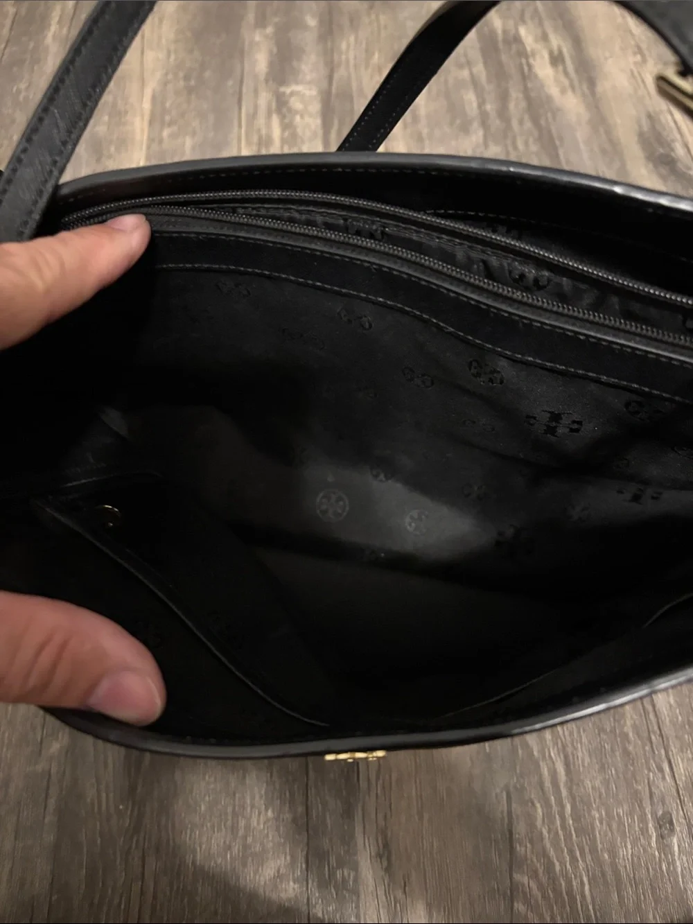 Tory Burch Black Saffiano Tote with Gold Logo